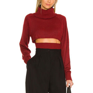 Nbd 'Winston' Red Acrylic Cropped Turtleneck Sweater Size L